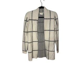 Cyrus New York‎ XS Cardigan Kells Cream Black Plaid Open Front Cozy Sweater Coat